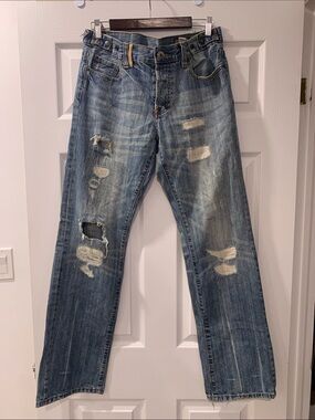 Men's Distressed Straight Jeans - Blue